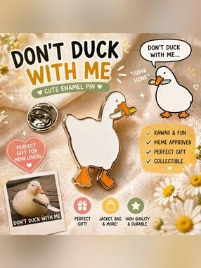 Cute Duck Enamel Pin White Silver Tone Kawaii Animal Lapel Pin Cottagecore Gift
